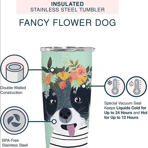 Insulated Stainless Steel Flower Dog Tumbler - Picture 4 of 6